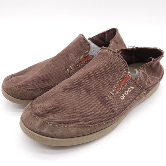 Crocs Walu Luxe (Mens Size‎ 11) Canvas Loafers Brown 2-Tone Slip On Shoes 10743 - Picture 1 of 10